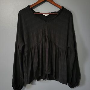 Babydoll Top Size Large Womens Black Whimsigoth Witchy Long Sleeve Y2K Flowy